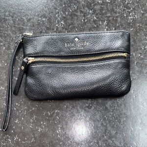 Kate Spade Black Leather Pouch/Wristlet with Gold Accents